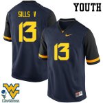 Youth West Virginia Mountaineers NCAA #13 David Sills V Navy Authentic Nike Stitched College Football Jersey KU15R28HE